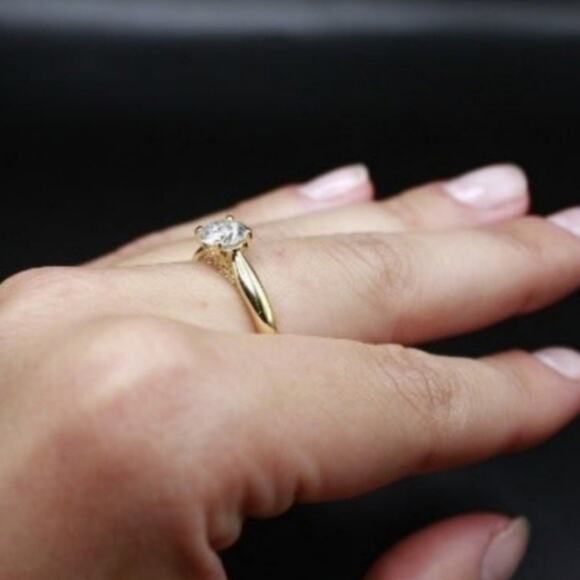 Cathedral Ring 1 Ct Round Moissanite Classic 4 Claws 18k Gold/Sterling Silver 9 - Picture 9 of 10